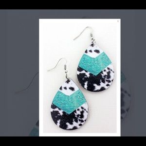 NWT - TRENDY IN TURQUOISE COW TEARDROP WOOD EARRINGS